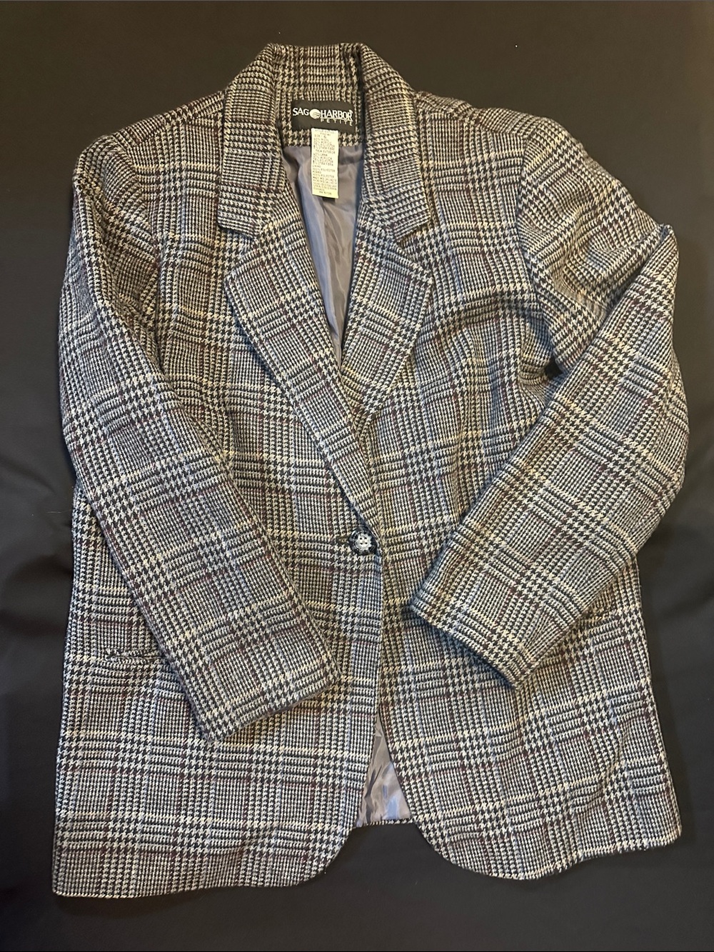 Sag Harbor Women's Black & White Plaid Single-Button Blazer